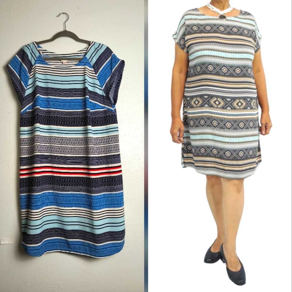 Striped Shift Dress XXL/TTG Multi-Color Horizontal Striped Classic Versatile